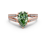 Rose gold Fancy Green Pear  Solitaire Split Shank Pavé Diamond Engagement Ring_398