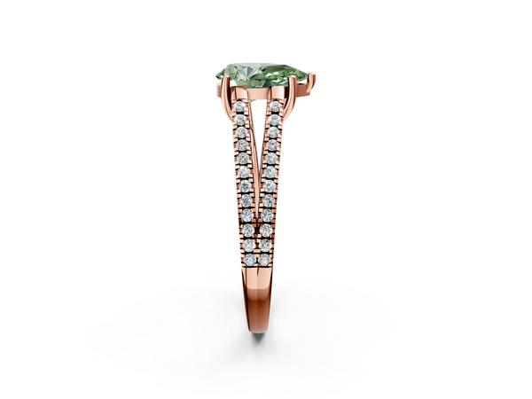 Rose gold Fancy Green Pear Cut Diamond Solitaire Engagement Ring with Split Shank Pavé Band