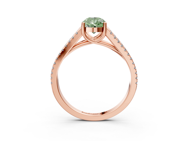 Rose gold Fancy Green Pear Cut Diamond Solitaire Engagement Ring with Split Shank Pavé Band