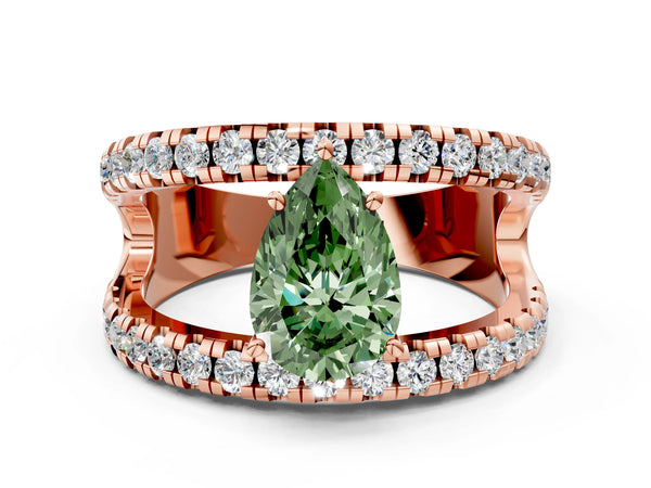Rose gold Fancy Green Pear  Solitaire Split Shank Pave Diamond Ring