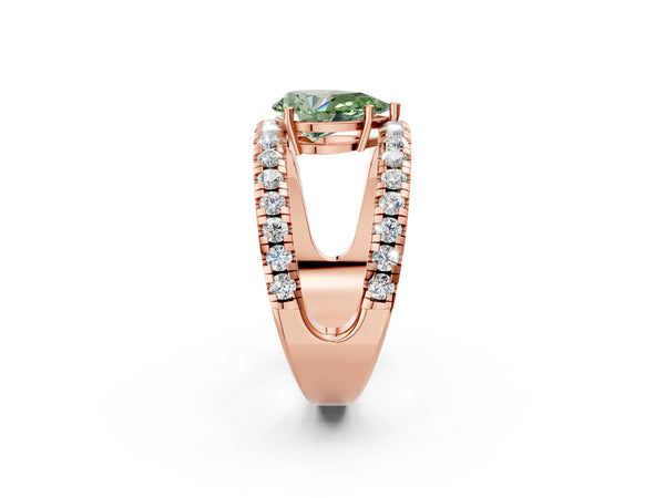 Rose gold Fancy Green Pear  Solitaire Split Shank Pave Diamond Ring