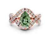 Rose gold Fancy Green Pear  Solitaire Twist Band Pavé Diamond Engagement Ring_77