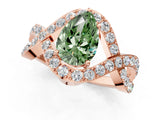 Rose gold Fancy Green Pear  Solitaire Twist Band Pavé Diamond Engagement Ring_78