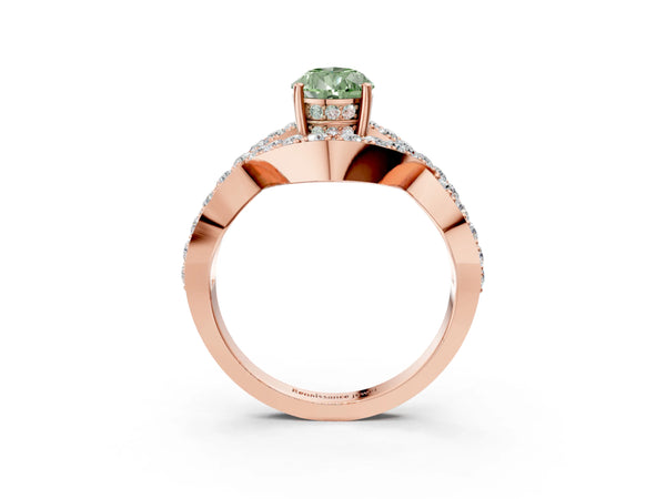 Rose Gold Pear-Shaped Infinity Twist Pave Engagement Ring Setting for Fancy Green Center