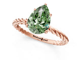 Rose gold Fancy Green Pear  Solitaire Twist Band Ring with Four-Prong Setting_69