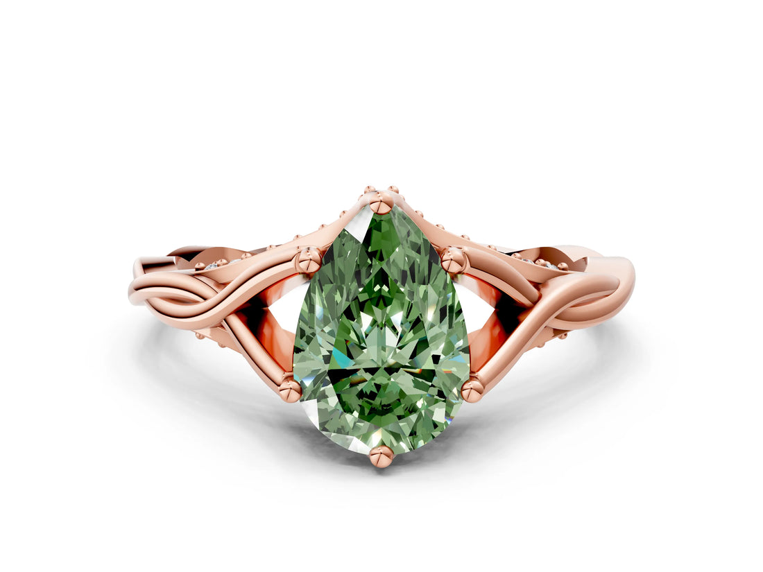 Rose gold Fancy Green Pear  Solitaire Twist Band Six-Prong Setting 2