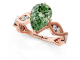 Rose gold Fancy Green Pear  Solitaire Twist Band with Leaf Prong Setting 1
