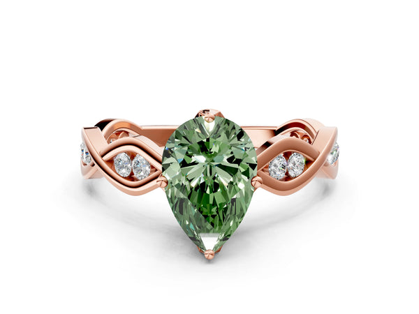 Rose Gold Pear-Shaped Accented Twist Engagement Ring Setting for Fancy Green Center