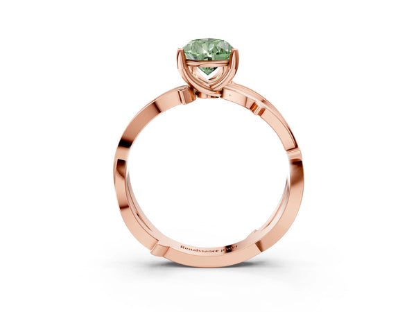 Rose gold Fancy Green Pear  Solitaire Twist Band with Pavé Accents and Four-Prong Setting