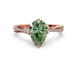 Rose gold Fancy Green Pear  Solitaire Twist Band with Pavé Diamonds and Four-Prong Setting_88