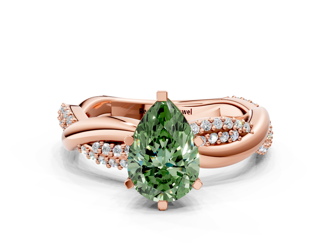 Rose gold Fancy Green Pear  Solitaire Twist Band with Pave Prong Setting_71