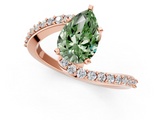 Rose gold Fancy Green Pear  Solitaire Twist Band with Pave Set Diamonds and Four-Prong Setting_110