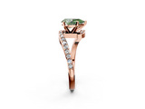 Rose gold Fancy Green Pear  Solitaire Twist Band with Pave Set Diamonds and Four-Prong Setting_111