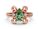 Rose gold Fancy Green Pear  Solitaire Twisted Band Scroll Prong Ring_3