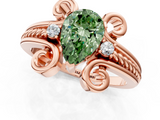 Rose gold Fancy Green Pear  Solitaire Twisted Band Scroll Prong Ring_4