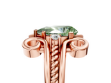 Rose gold Fancy Green Pear  Solitaire Twisted Band Scroll Prong Ring_8