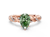 Rose gold Fancy Green Pear  Solitaire Twisted Band with Pavé Accents and Four-Prong Setting_3