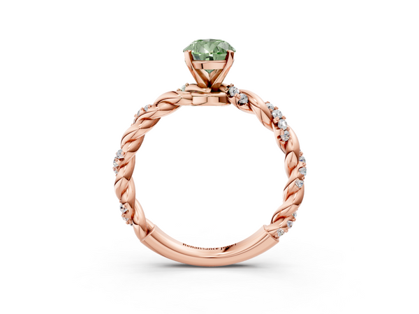 Rose gold Fancy Green Pear Cut Diamond Solitaire Ring with Twisted Band and Pavé Accents