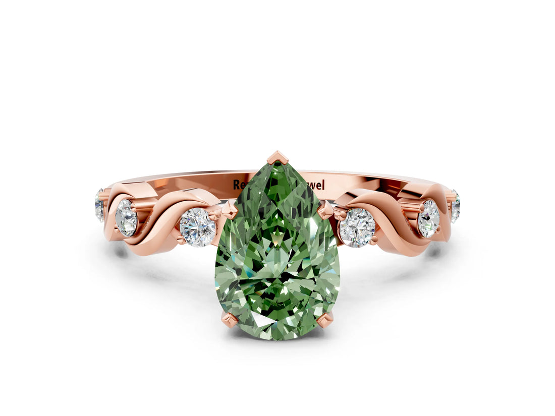 Rose gold Fancy Green Pear  Solitaire Twisted Band with Prong Setting 1