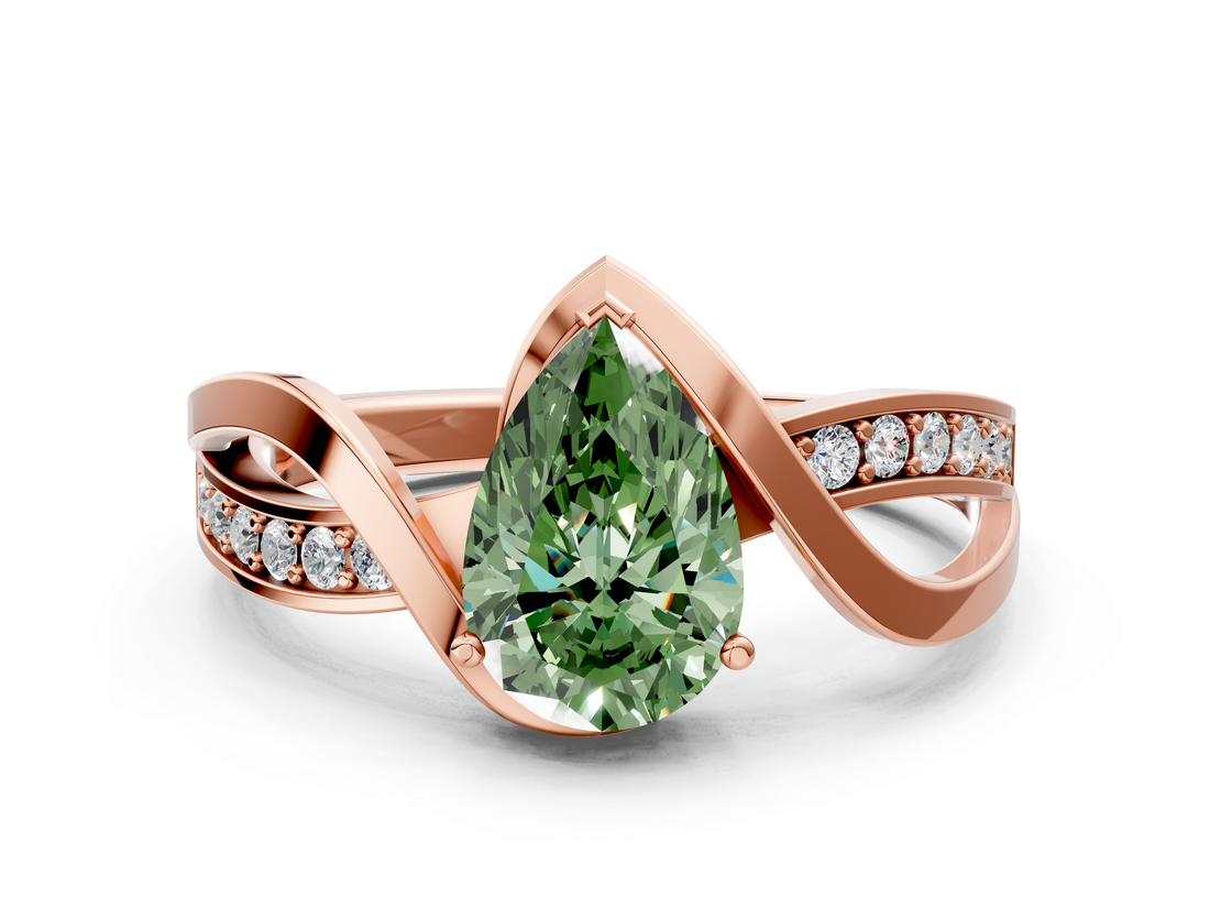 Rose gold Fancy Green Pear  Solitaire Twisted Band with Prong Setting_3