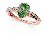 Rose gold Fancy Green Pear  Solitaire Twisted Pave Diamond Ring with Four-Prong Setting_86