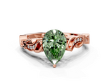 Rose gold Fancy Green Pear  Solitaire Vine Band with Milgrain Prong Setting_3