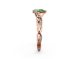 Rose gold Fancy Green Pear  Solitaire Vine Band with Milgrain Prong Setting_5