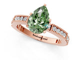 Rose gold Fancy Green Pear  Solitaire with Pavé Band and Four-Prong Setting_319