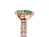 Rose gold Fancy Green Pear  Solitaire with Pavé Band and Four-Prong Setting_323