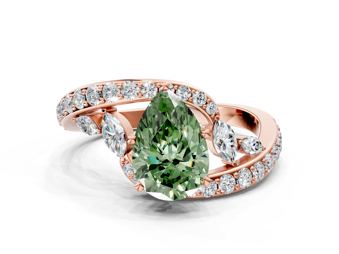 Rose gold Fancy Green Pear  Solitaire with Pavé Twist Band and Four-Prong Setting_41