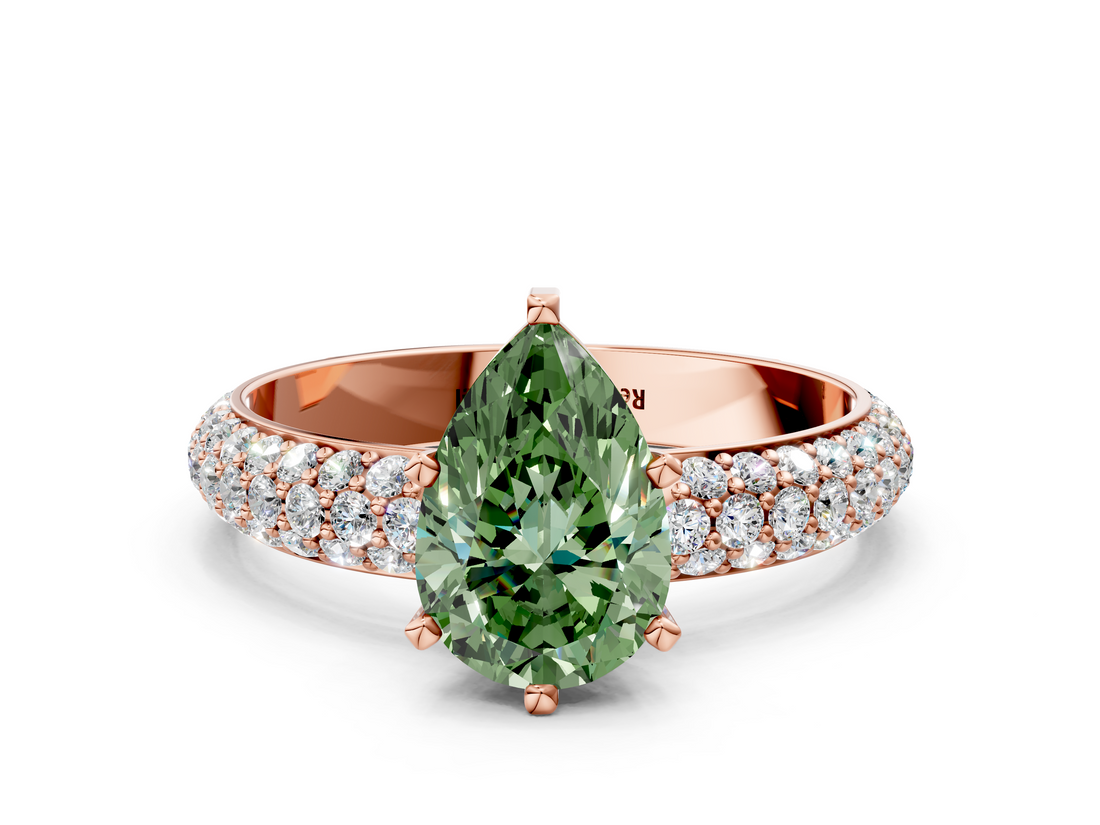 Rose gold Fancy Green Pear  Solitaire with Pave Band and Four-Prong Setting_3