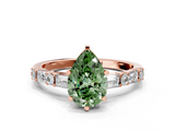 Rose gold Fancy Green Pear  Solitaire with Side Baguettes and Channel Set Band_45