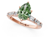 Rose gold Fancy Green Pear  Solitaire with Side Baguettes and Channel Set Band_46
