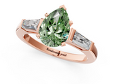 Rose gold Fancy Green Pear  Solitaire with Tapered Baguette Side Stones on a Classic Band with Four-Prong Setting_71