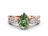 Rose gold Fancy Green Pear  Three-Stone Diamond Ring with Pavé Split Shank and Four-Prong Setting_96