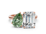 Rose gold Fancy Green Pear  and Emerald Cut Toi Moi Ring with Prong Setting_63