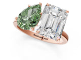Rose gold Fancy Green Pear  and Emerald Cut Toi Moi Ring with Prong Setting_64