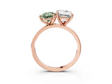 Rose gold Fancy Green Pear  and Emerald Cut Toi Moi Ring with Prong Setting_66