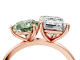 Rose gold Fancy Green Pear  and Emerald Cut Toi Moi Ring with Prong Setting_67