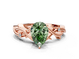 Rose gold Fancy Green Pear cut Solitaire Twisted Band Prong Setting Ring_197
