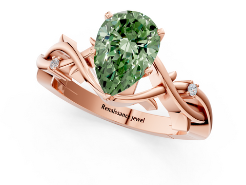 Rose gold Fancy Green Pear cut Solitaire Twisted Band Prong Setting Ring_198
