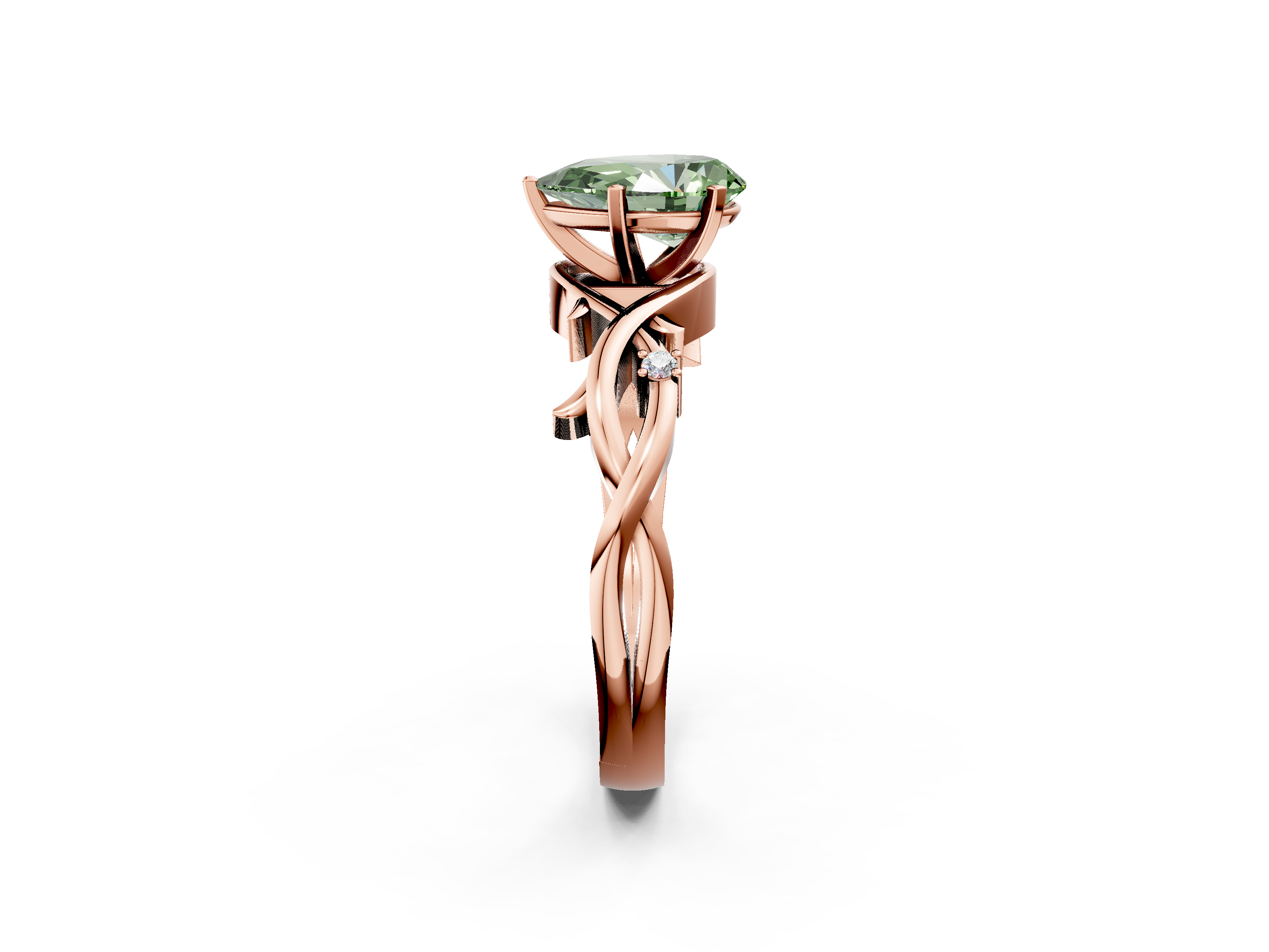 Rose gold Fancy Green Pear cut Solitaire Twisted Band Prong Setting Ring_199