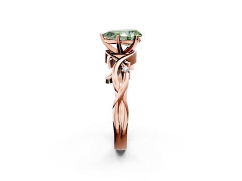 Rose gold Fancy Green Pear cut Solitaire Twisted Band Prong Setting Ring_199