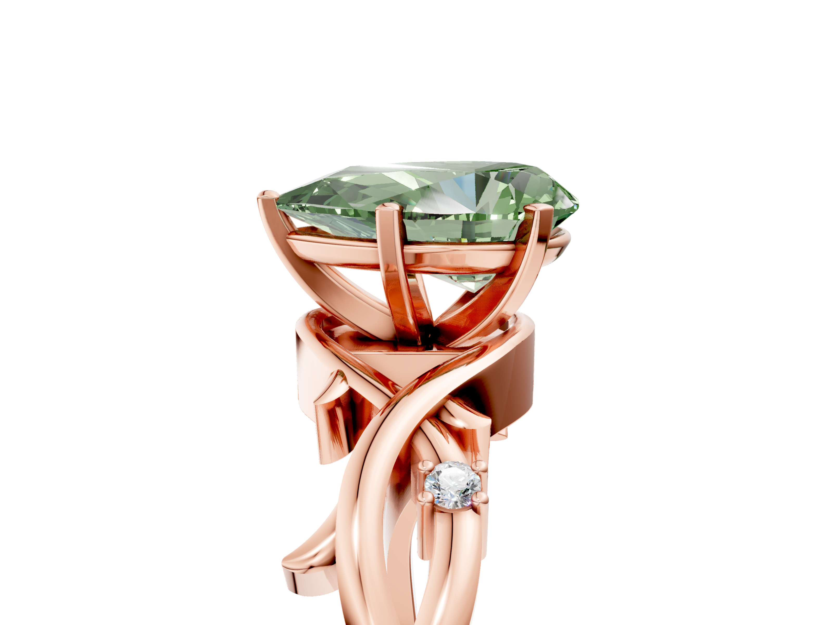 Rose gold Fancy Green Pear cut Solitaire Twisted Band Prong Setting Ring_202