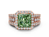 Rose gold Fancy Green Princess -Cut Halo Diamond Ring with Split Shank and Four-Prong Setting_17