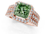 Rose gold Fancy Green Princess -Cut Halo Diamond Ring with Split Shank and Four-Prong Setting_18