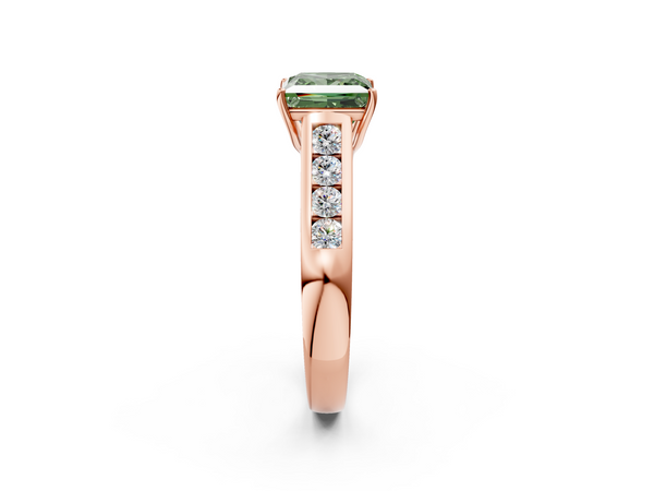 Rose gold Fancy Green Princess  Brilliant Channel-Set Solitaire Ring with Four-Prong Setting