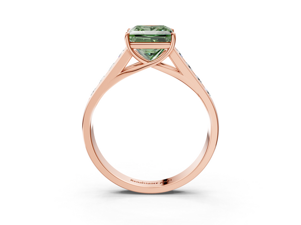Rose gold Fancy Green Princess  Brilliant Channel-Set Solitaire Ring with Four-Prong Setting