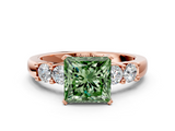 Rose gold Fancy Green Princess  Brilliant Cut Diamond Five-Stone Prong Set Engagement Ring with Channel Band