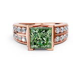 Rose gold Fancy Green Princess  Brilliant Diamond Channel Set Wide Band Ring with Bezel Setting